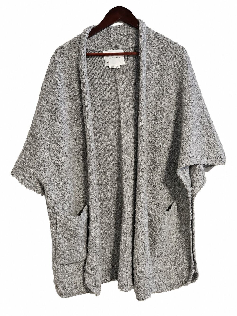 Anthropologie Gray Boucle Cardigan Oversized Open Front Poncho Sweater Pockets